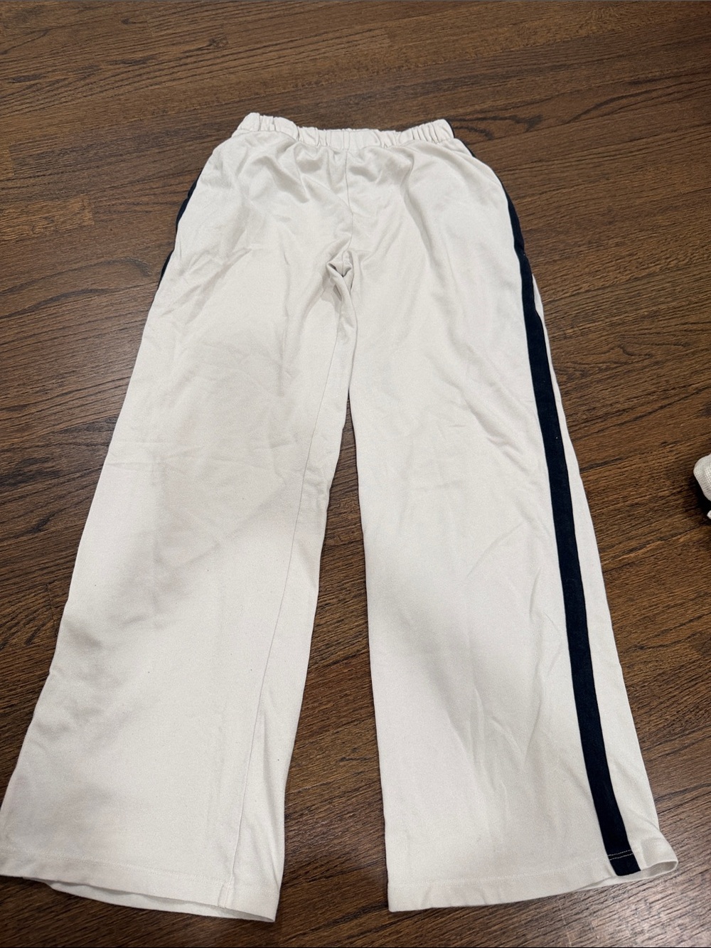 Brandy Melville cream Track Pants with Navy Side Stripe